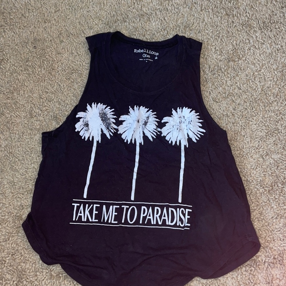 Cute black palm tree crop top tank